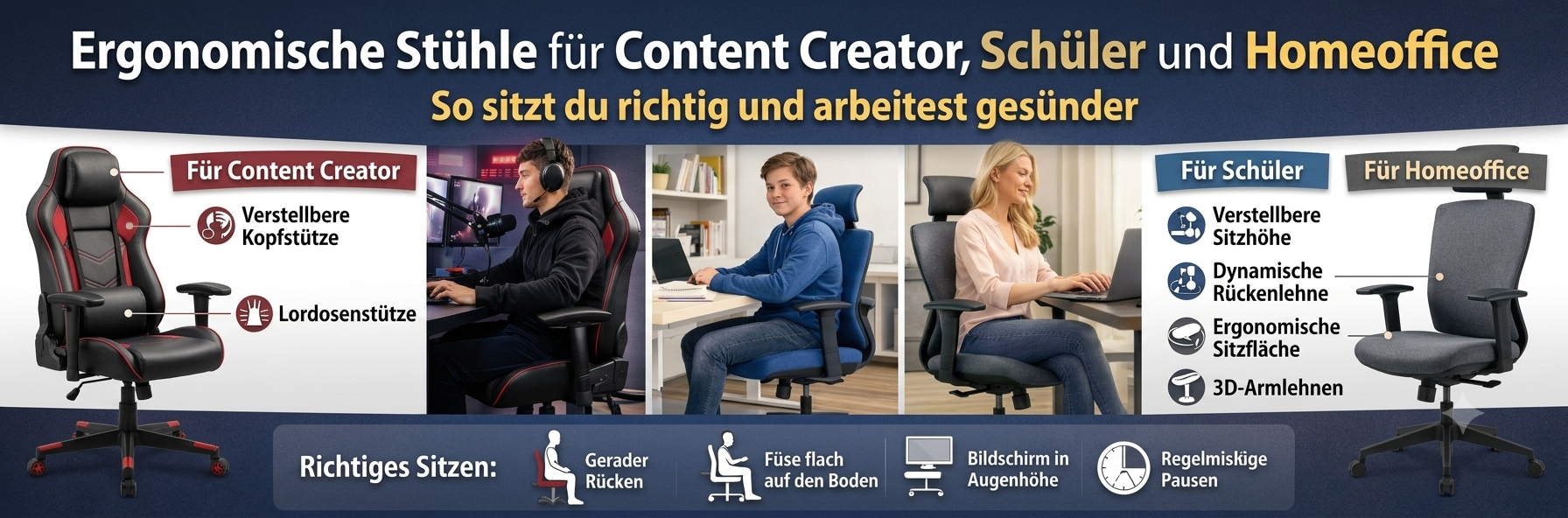 Ergonomische Stühle für Content Creator, Schüler und Homeoffice: So sitzt du richtig und arbeitest gesünder